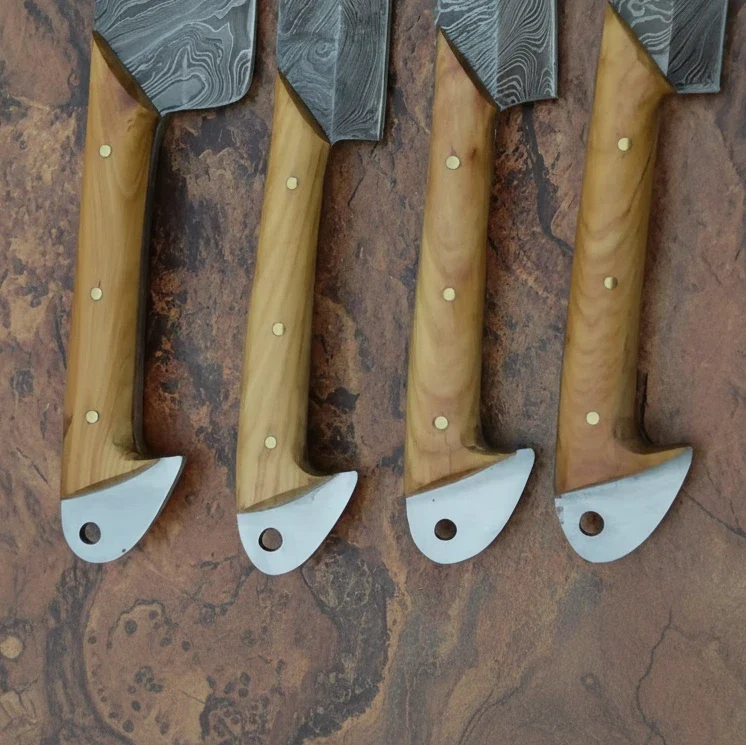 Damascus Kitchen Knife Set of 4 - Hand-Forged Full Tang Blades by JW SteelCrafts, Damascus knife detail photo 5