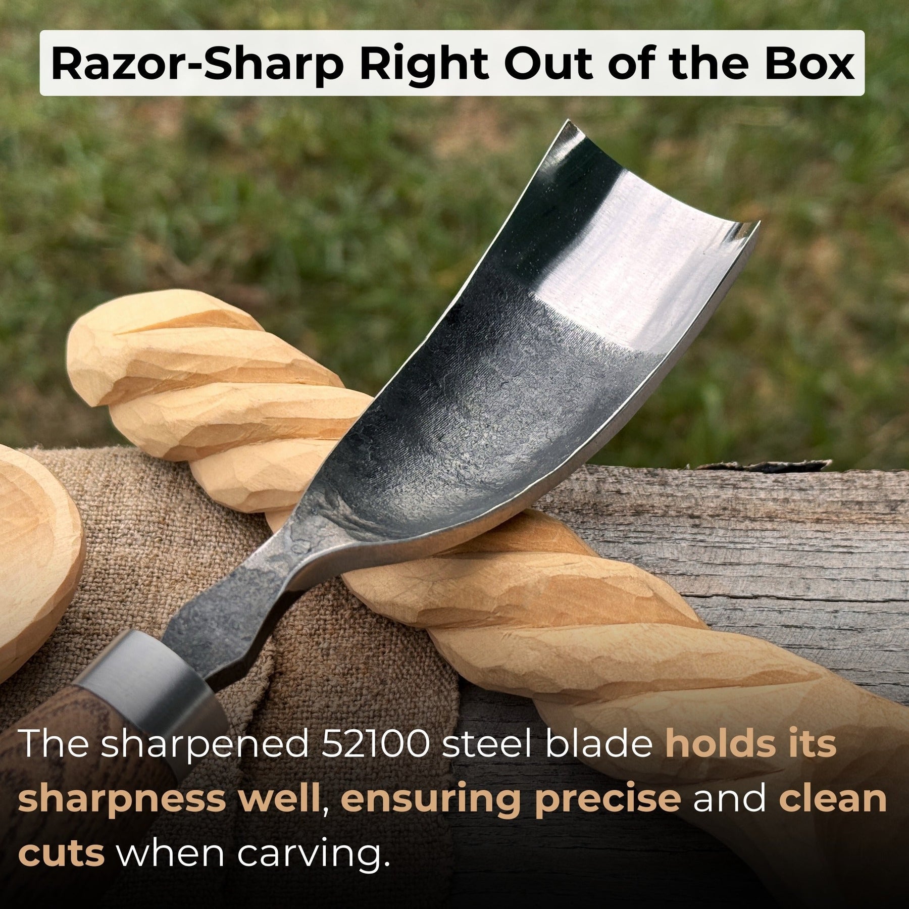 Curved Bowl Gouge, 10 - 45 mm (0.4 - 1.8 inches) detail view by Sharky Forged Steel Tools