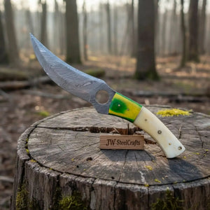 Damascus Hunting Knife 8.5” Fixed Blade by JW SteelCrafts, Damascus knife main product photo