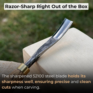 Curved Detail Carving Gouge – 8 mm / 12 mm (0.31 / 0.47 inches) detail view by Sharky Forged Steel Tools