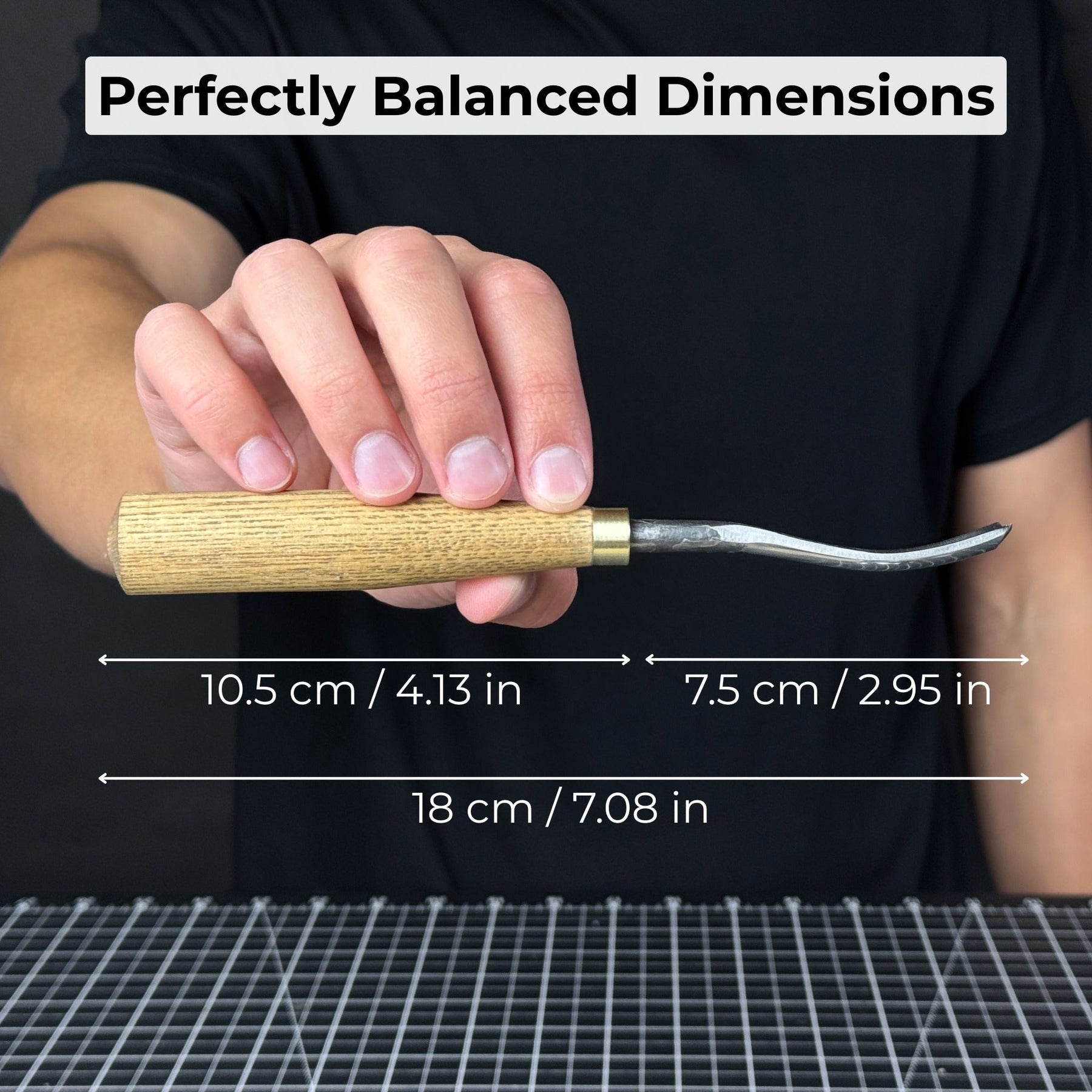 Curved Detail Carving Gouge – 8 mm / 12 mm (0.31 / 0.47 inches) detail view by Sharky Forged Steel Tools