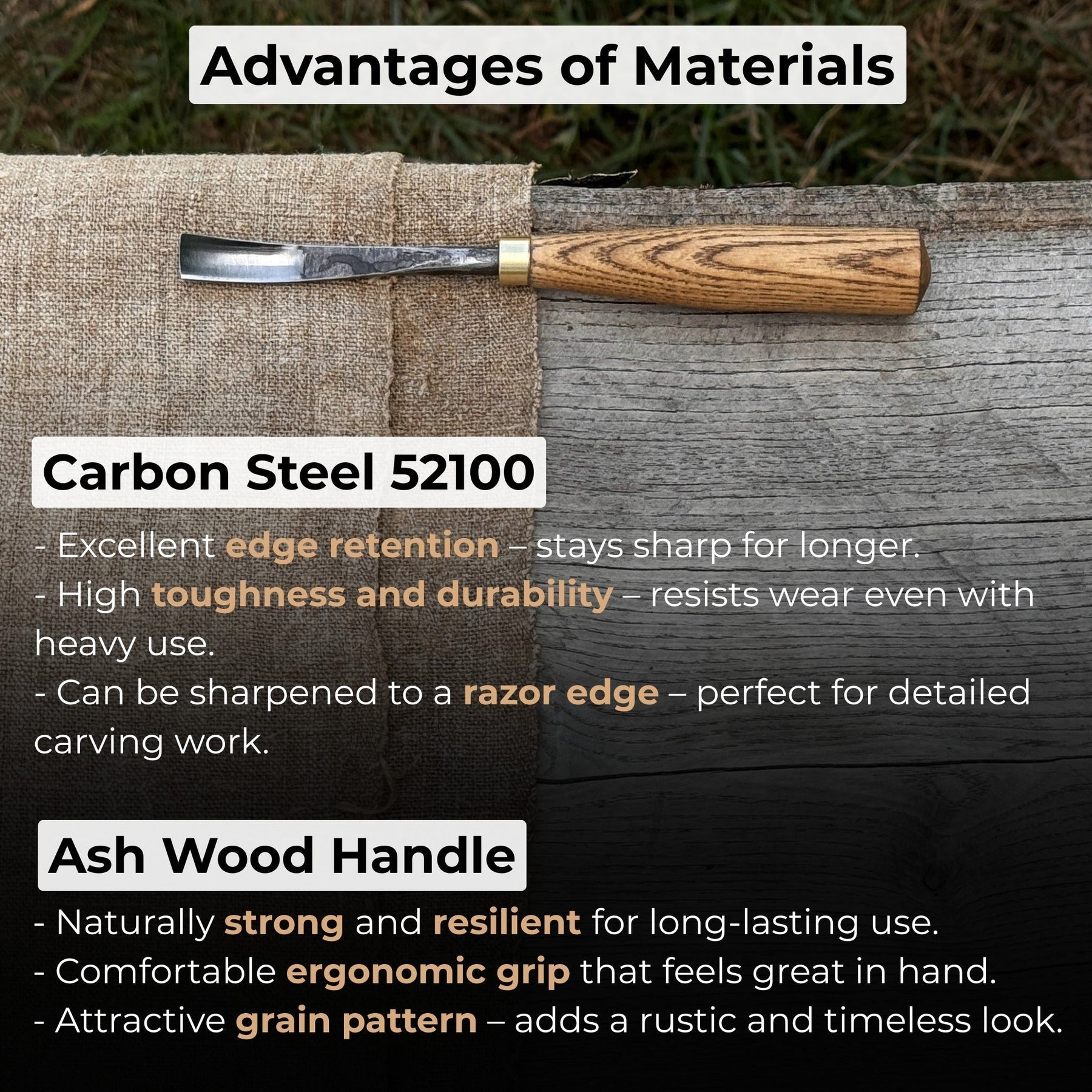 Curved Detail Carving Gouge – 8 mm / 12 mm (0.31 / 0.47 inches) detail view by Sharky Forged Steel Tools