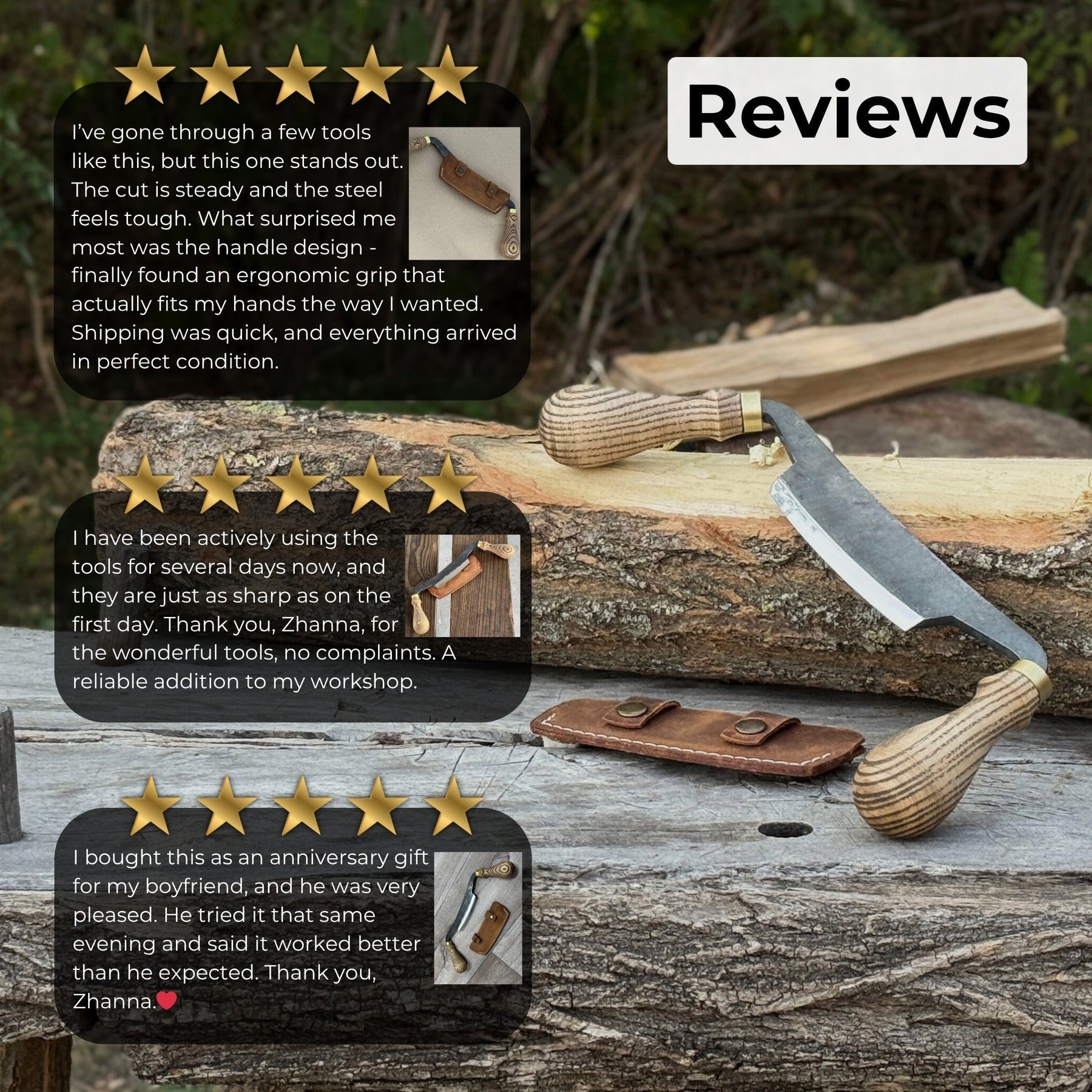 Curved Draw Knife (Push/Pull Shave), 10.5 cm (4.1 inch) Cutting Edge detail view by Sharky Forged Steel Tools