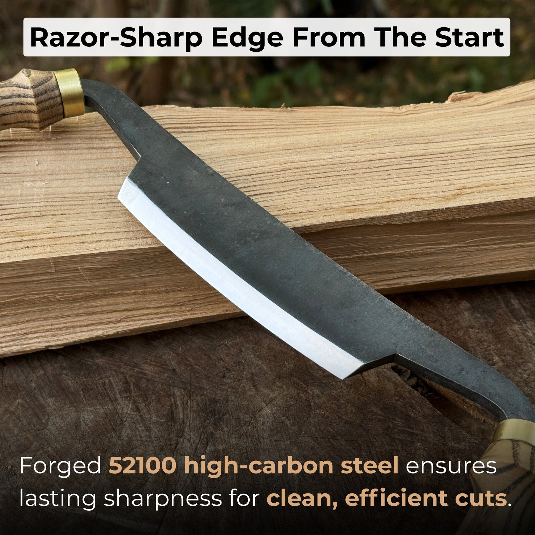 Curved Draw Knife (Push/Pull Shave), 10.5 cm (4.1 inch) Cutting Edge detail view by Sharky Forged Steel Tools