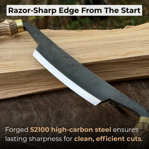 Curved Draw Knife (Push/Pull Shave), 10.5 cm (4.1 inch) Cutting Edge detail view by Sharky Forged Steel Tools