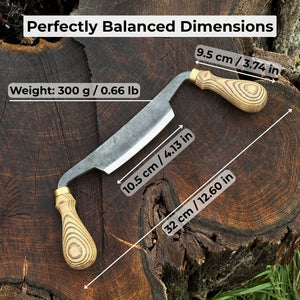 Curved Draw Knife (Push/Pull Shave), 10.5 cm (4.1 inch) Cutting Edge detail view by Sharky Forged Steel Tools
