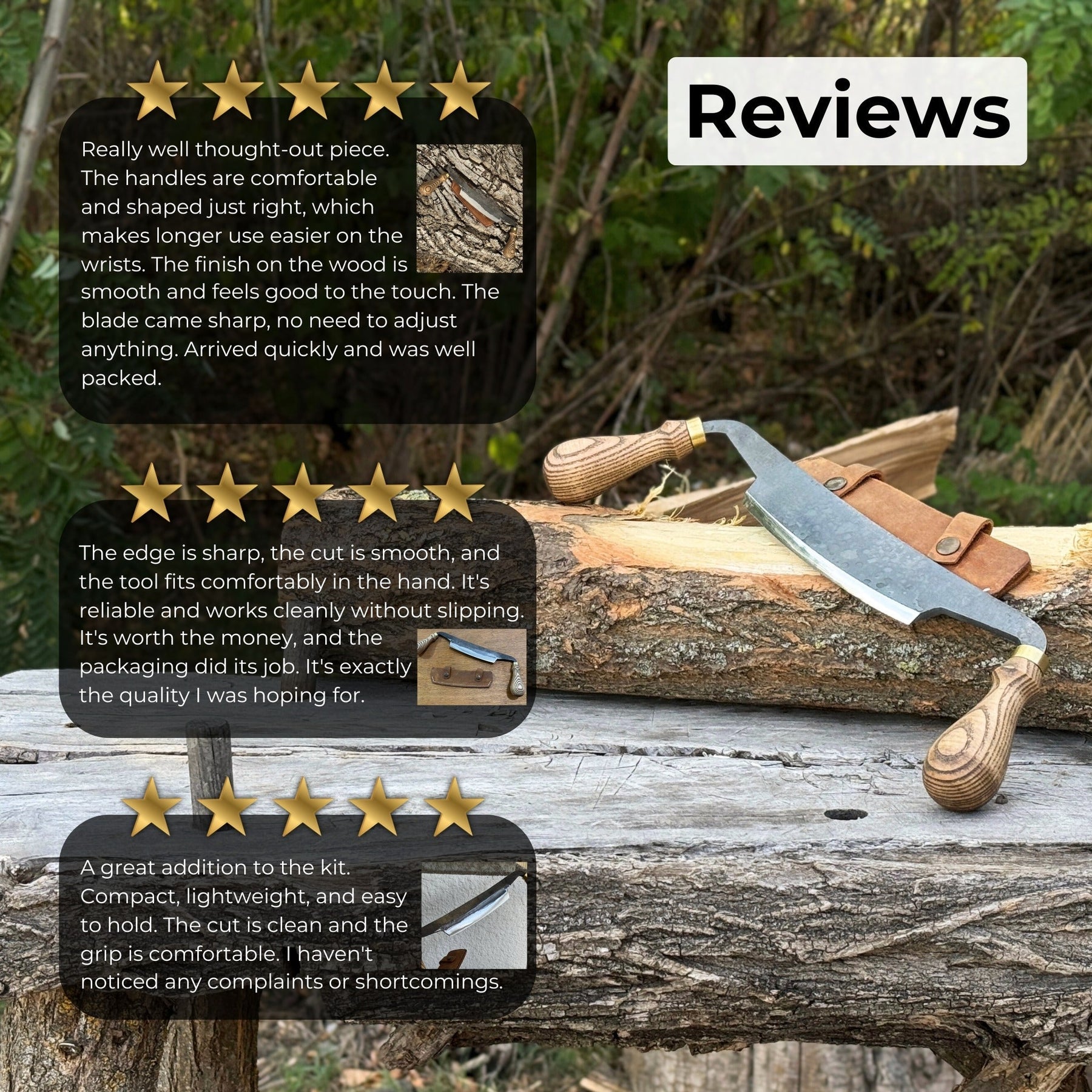 Curved Draw Knife (Push/Pull Shave), 14.5 cm (5.7 inch) Cutting Edge detail view by Sharky Forged Steel Tools