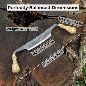 Curved Draw Knife (Push/Pull Shave), 14.5 cm (5.7 inch) Cutting Edge detail view by Sharky Forged Steel Tools
