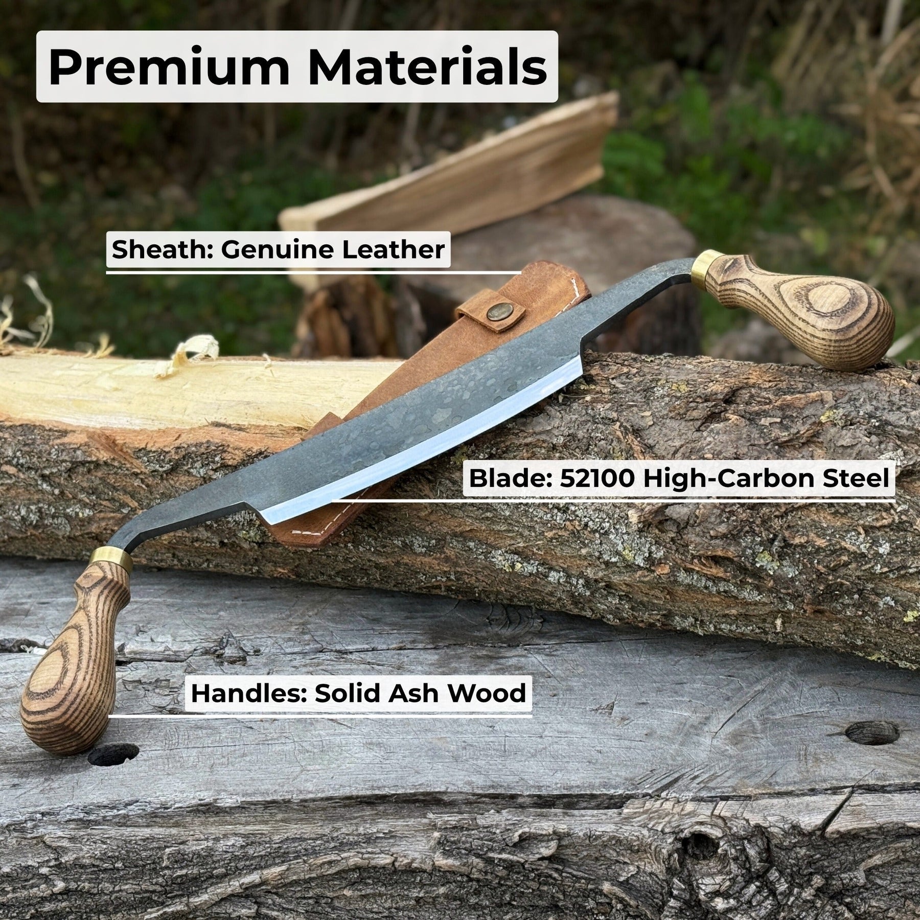 Curved Draw Knife (Push/Pull Shave), 14.5 cm (5.7 inch) Cutting Edge detail view by Sharky Forged Steel Tools