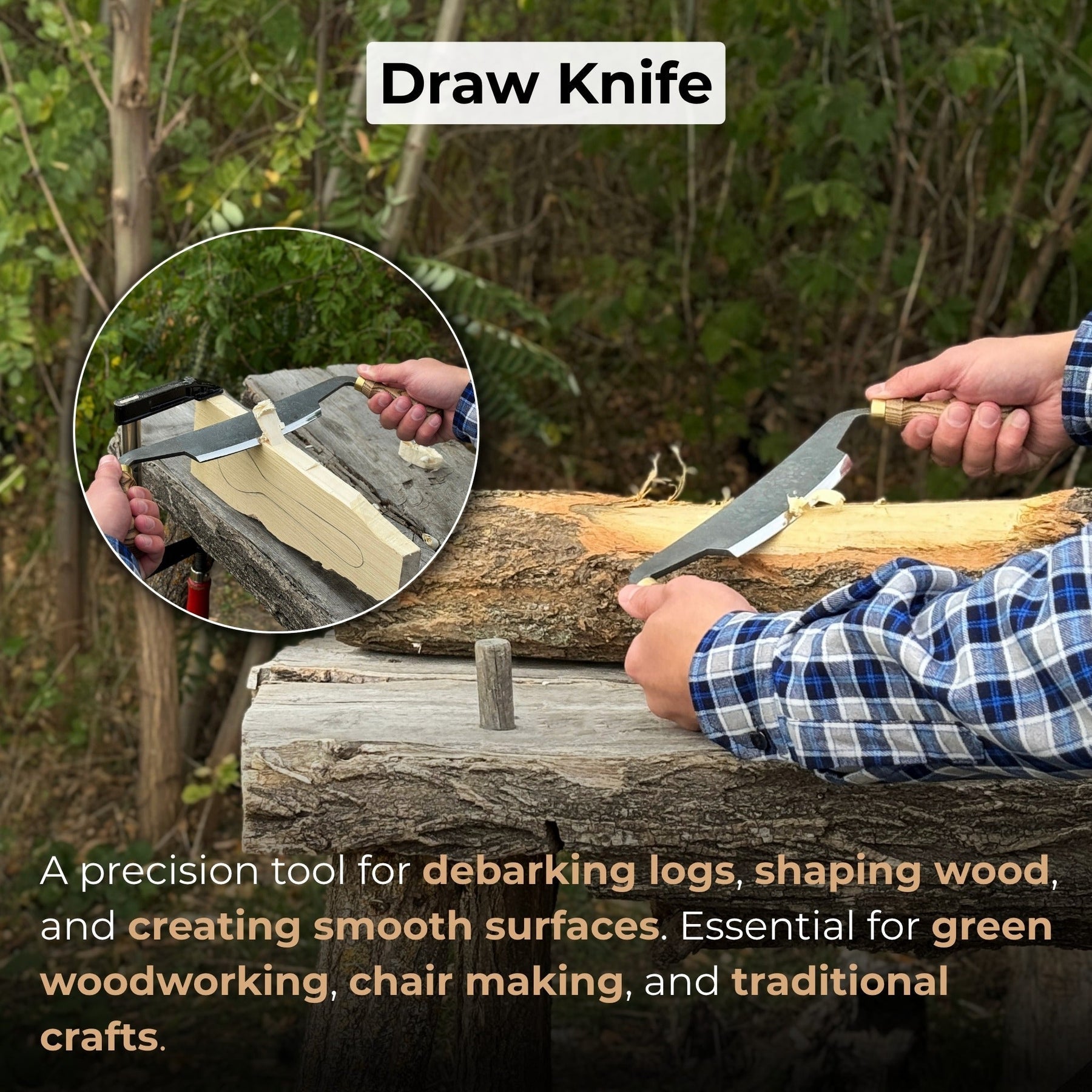 Curved Draw Knife (Push/Pull Shave), 14.5 cm (5.7 inch) Cutting Edge detail view by Sharky Forged Steel Tools