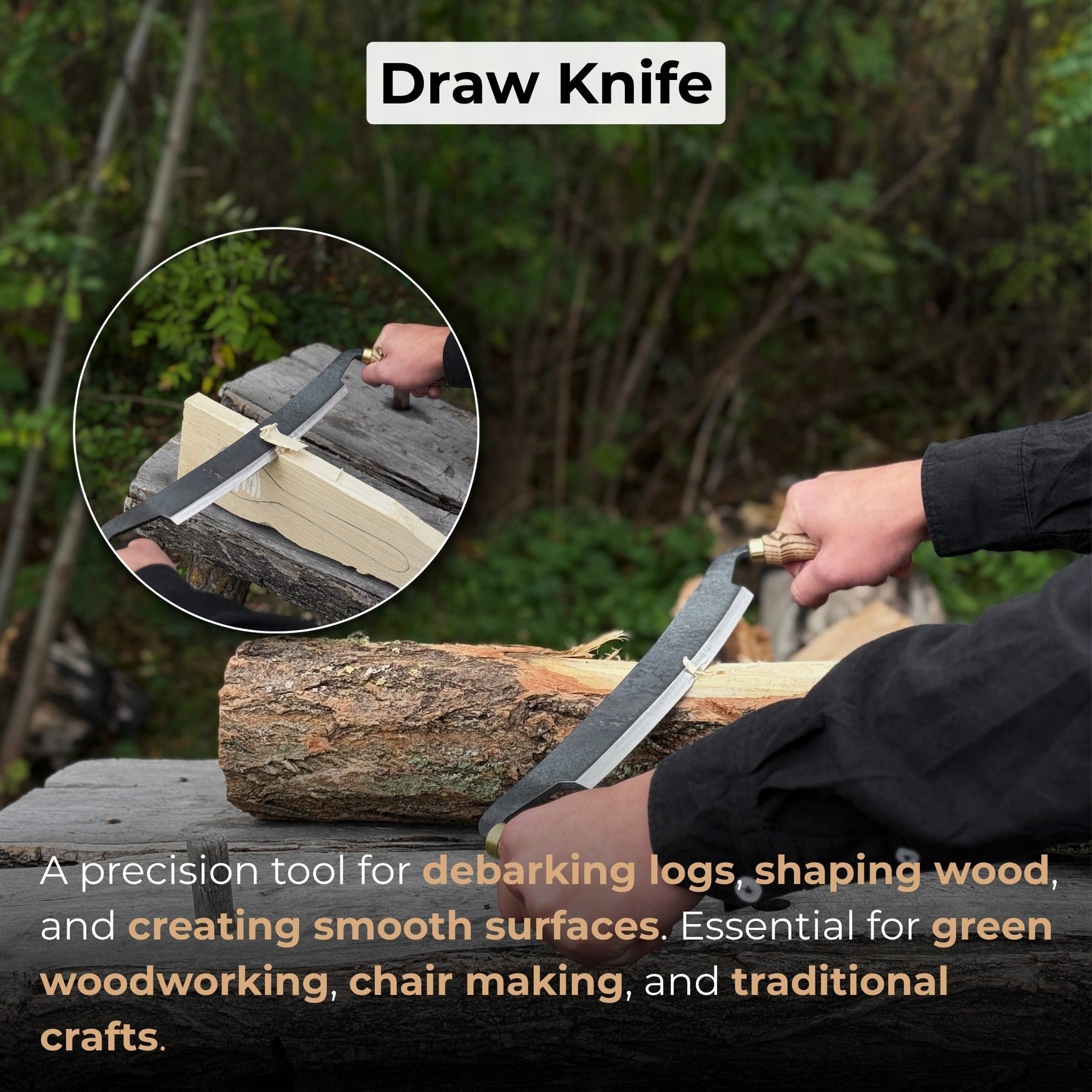 Curved Draw Knife (Push/Pull Shave), 25.5 cm (10 inch) Cutting Edge detail view by Sharky Forged Steel Tools