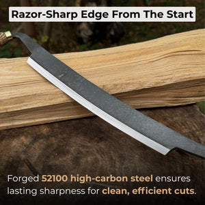 Curved Draw Knife (Push/Pull Shave), 25.5 cm (10 inch) Cutting Edge detail view by Sharky Forged Steel Tools