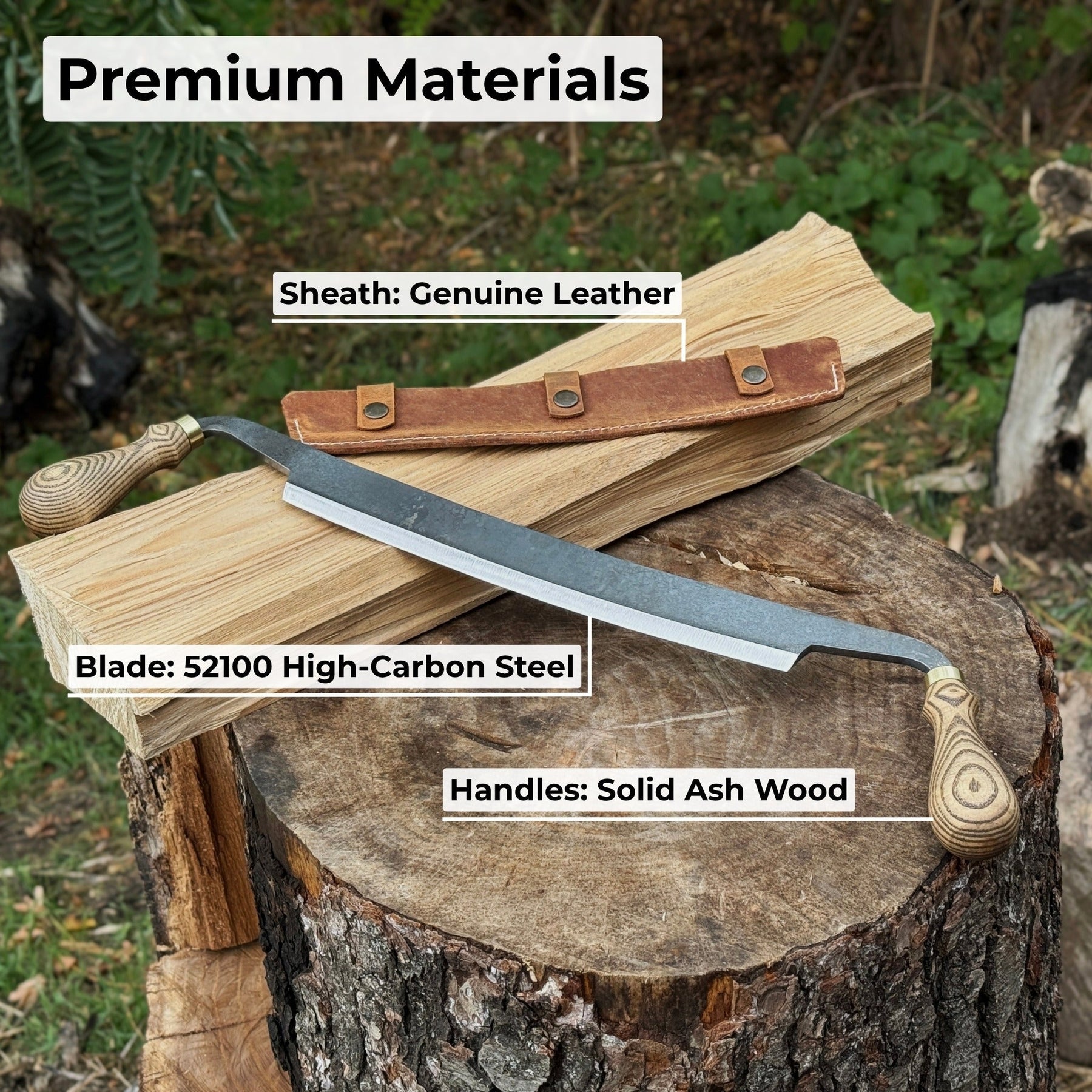 Curved Draw Knife (Push/Pull Shave), 25.5 cm (10 inch) Cutting Edge detail view by Sharky Forged Steel Tools