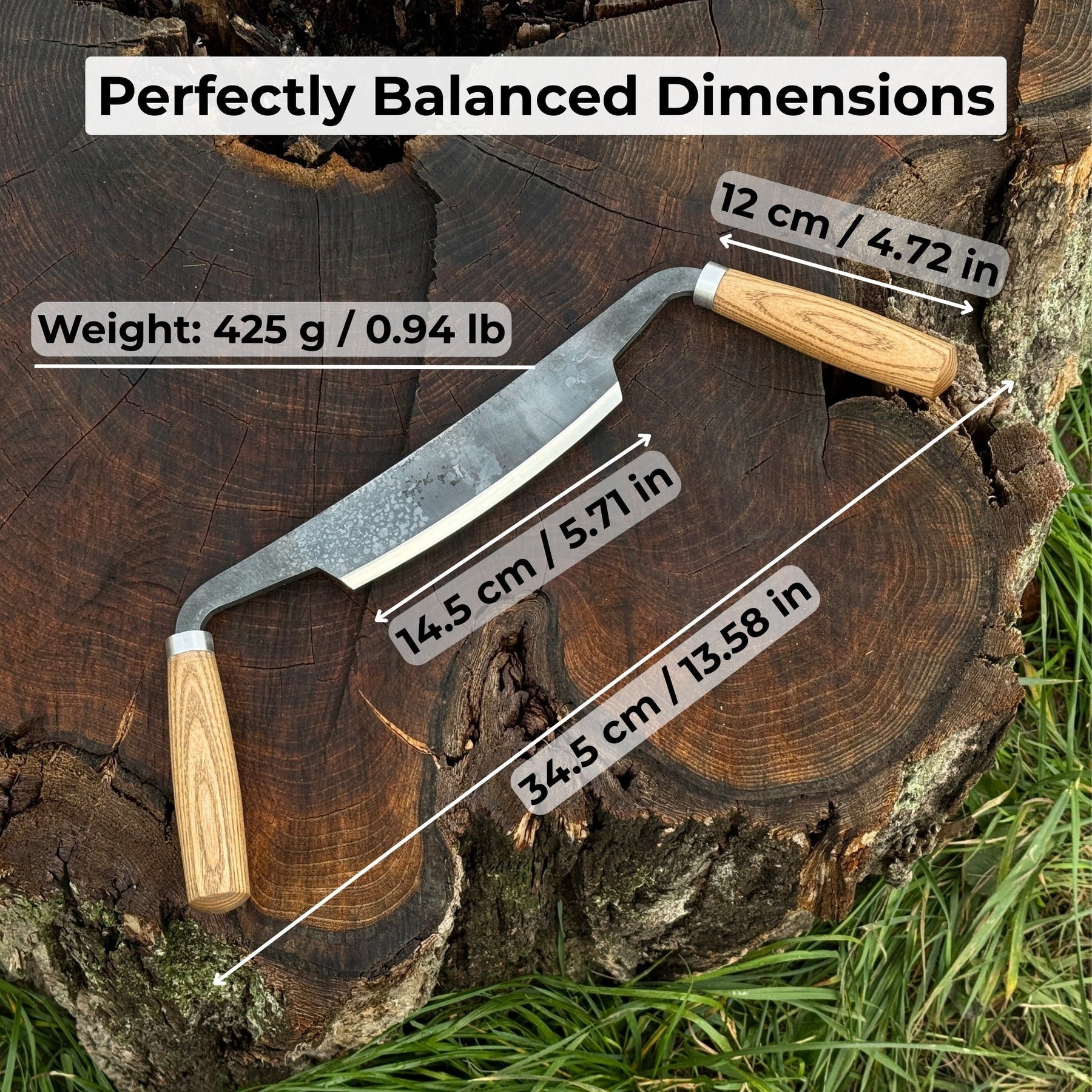 Curved Drawknife (Push/Pull), 14.5 cm (5.7 inches) detail view by Sharky Forged Steel Tools