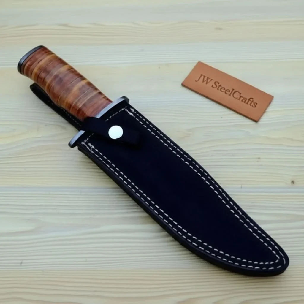 Custom Damascus Utility Bowie Knife Handmade by JW SteelCrafts, Damascus knife detail photo 3
