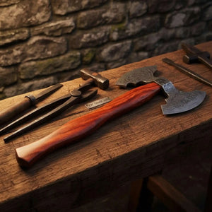 Handmade Viking Camp Axe, Broad Crescent Pattern-Welded Blade by JW SteelCrafts, scented candle detail photo 4