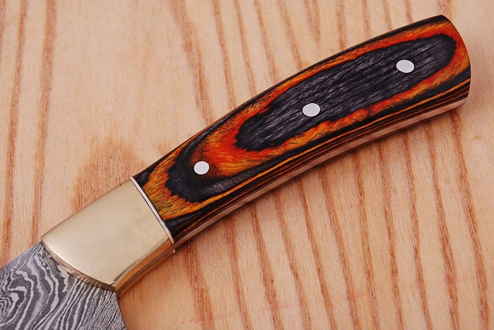 Custom Hand Forged Damascus Steel Chef Knife Wood And Brass Handle by JW SteelCrafts, Damascus knife detail photo 4