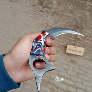 Custom Hand Forged Du Hoc Karambit Knife by JW SteelCrafts, Damascus knife detail photo 3