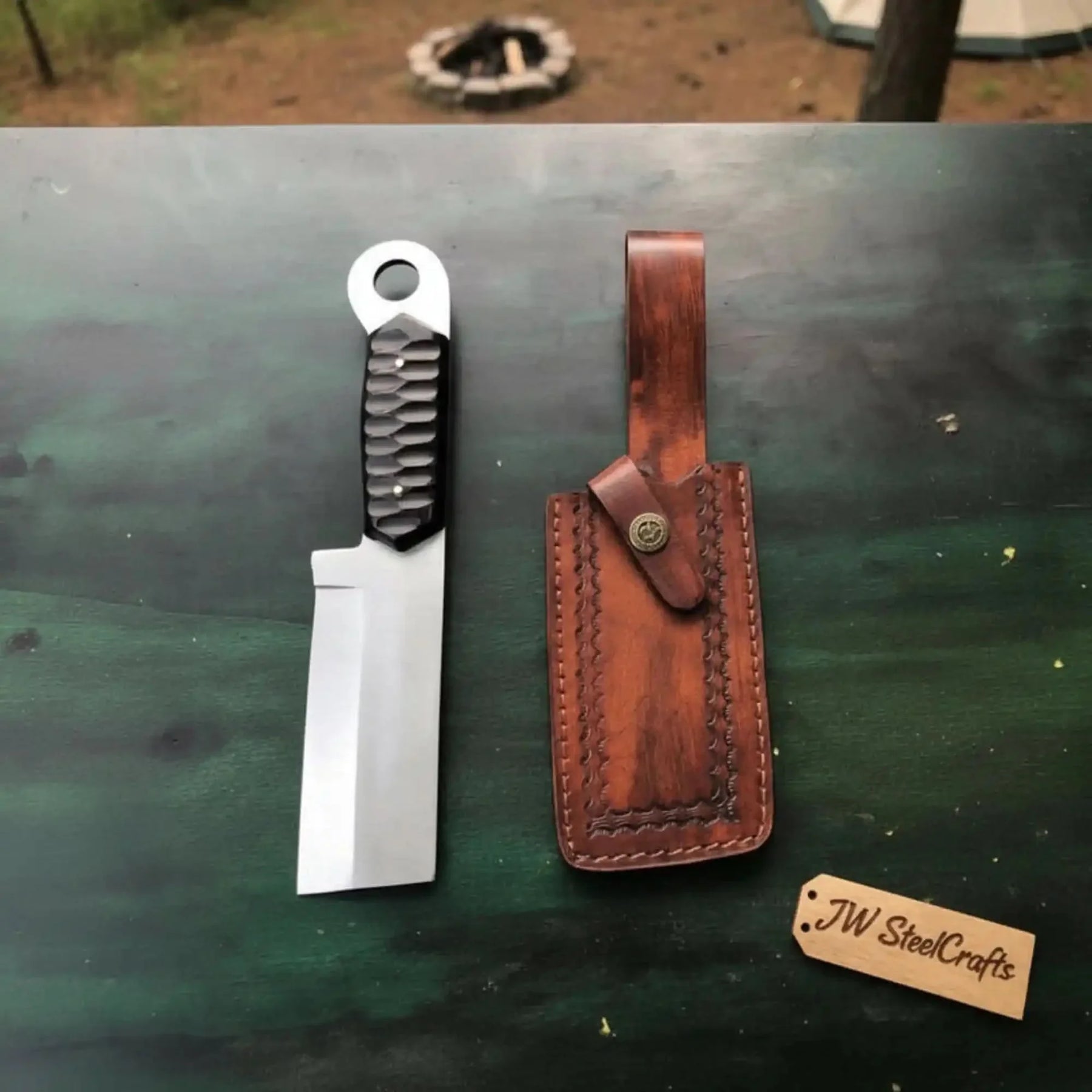 Custom hand Made D2 Steel Tanto knife MB-0094 detail view by JW SteelCrafts