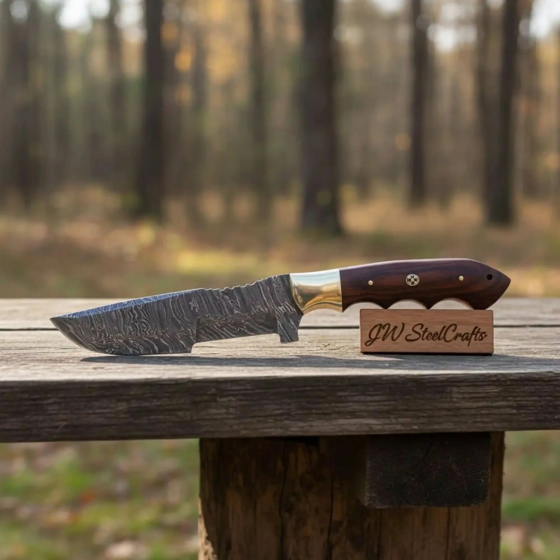 Custom Handmade Damascus Steel Tracker Knife / Hunting Knife DK-0129 by JW SteelCrafts, Damascus knife main product photo