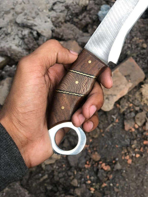 Custom Handmade Stainless Steel hunting knife leather sheath BM-0096 by JW SteelCrafts, leather knife sheath detail photo 4