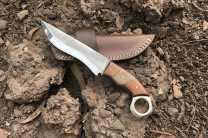 Custom Handmade Stainless Steel hunting knife leather sheath BM-0096 by JW SteelCrafts, leather knife sheath main product photo