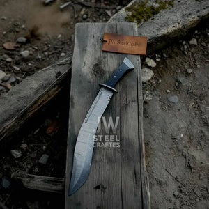 Handmade Kukri Bowie Knife Damascus Steel Recurve Blade Full Tang with Leather Sheath – JW SteelCrafts by JW SteelCrafts, leather knife sheath detail photo 2