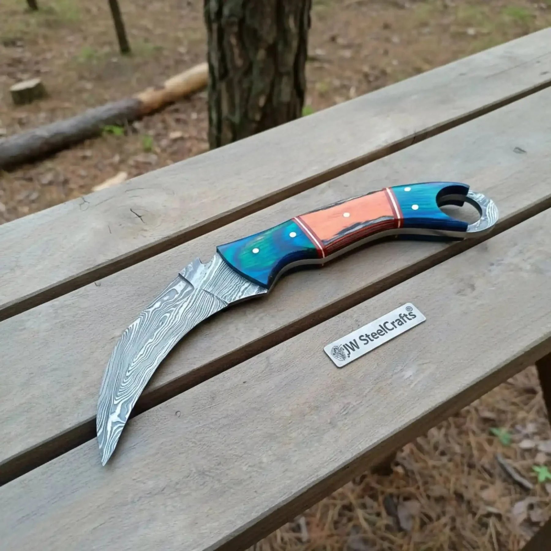 Custom made Hand forged Karambit Knife detail view by JW SteelCrafts
