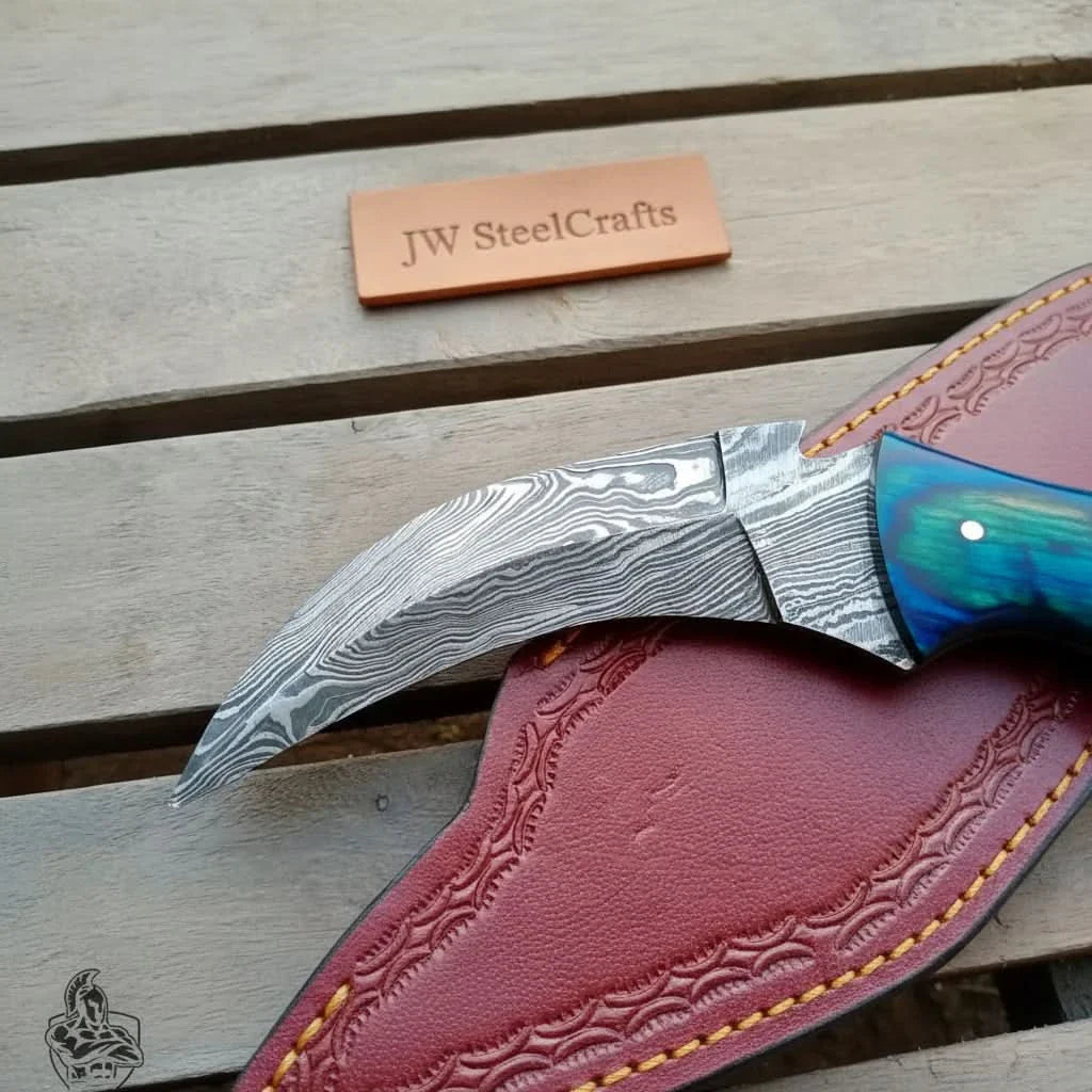 Custom made Hand forged Karambit Knife by JW SteelCrafts, Damascus knife detail photo 3