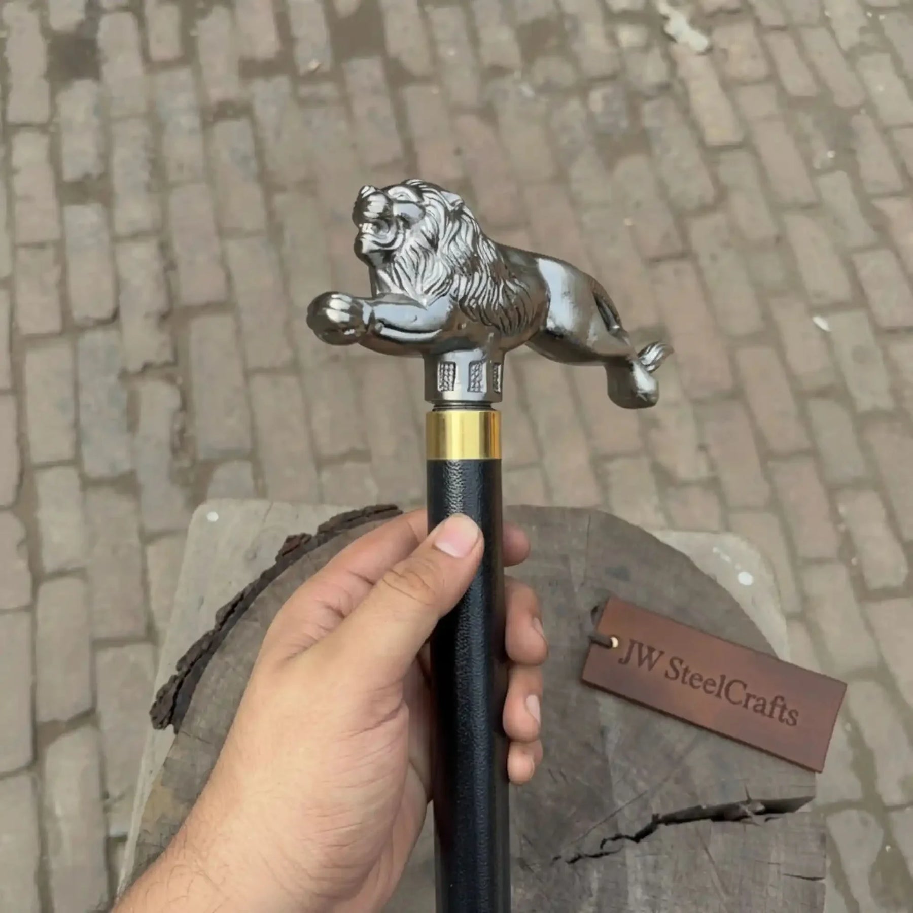 Royal Lion Walking Cane Replica with Decorative Metal Handle for Historical Collection, Costume Events, and Display by JW SteelCrafts, Southern home decor detail photo 2