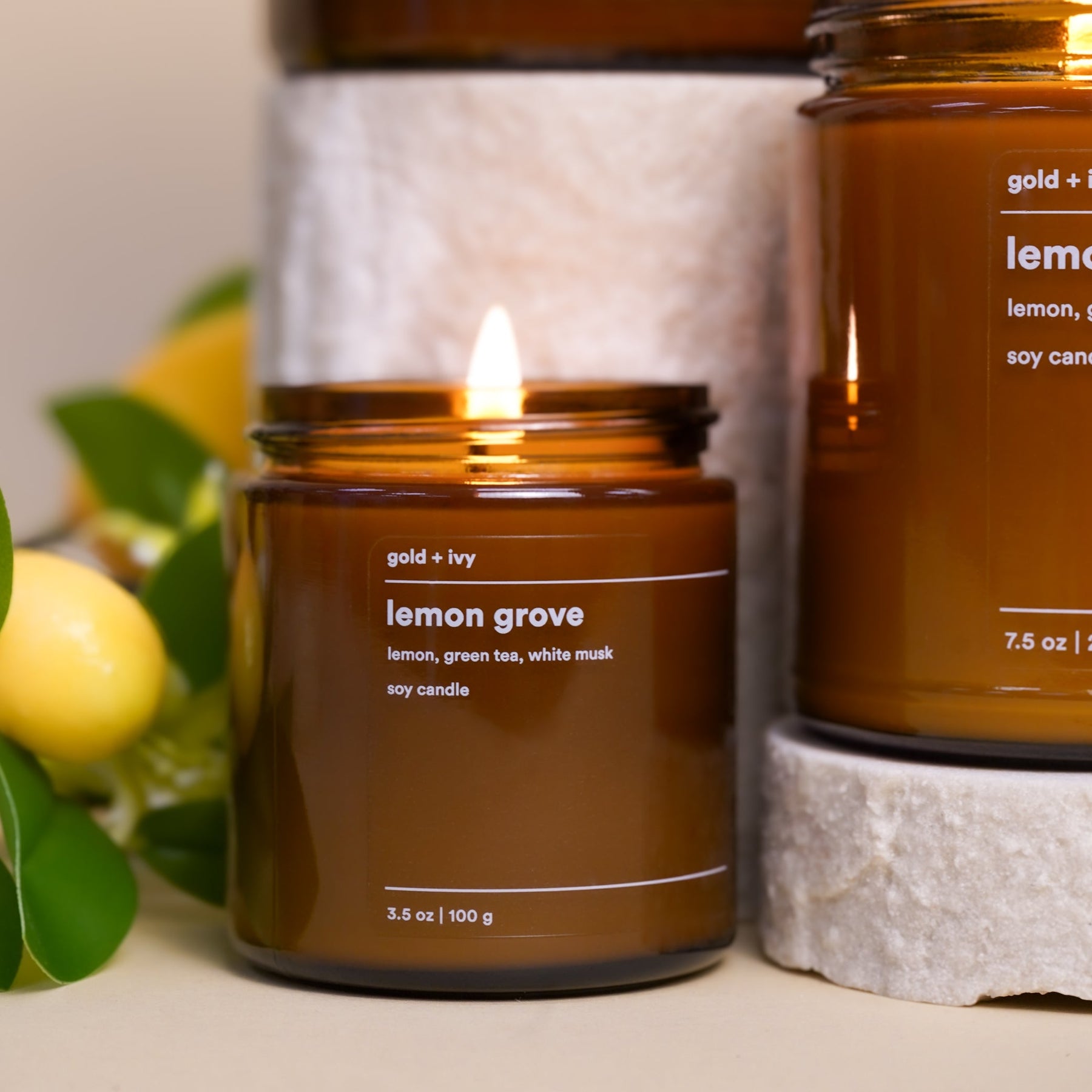 Lemon grove by gold + ivy, scented candle detail photo 7