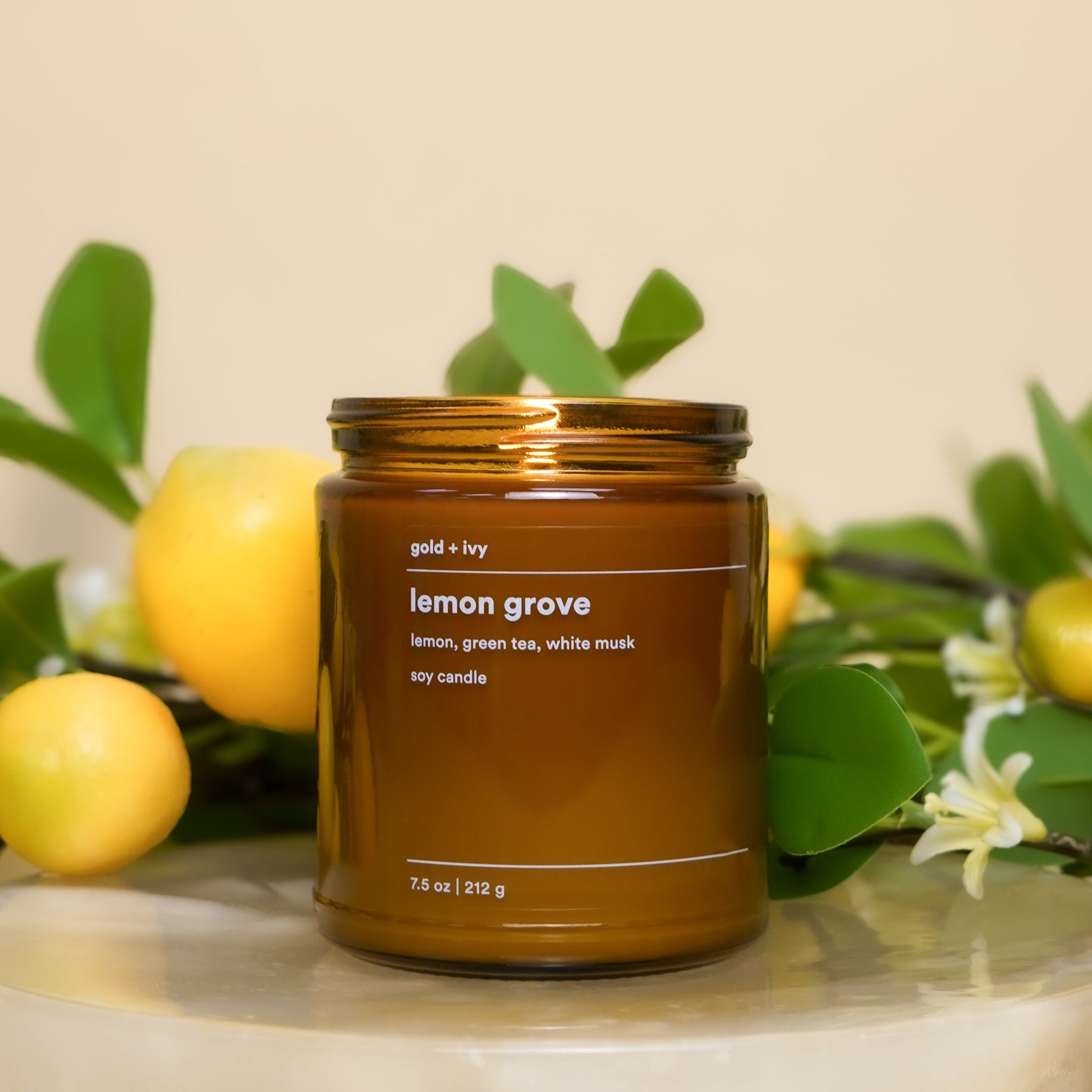 Lemon grove by gold + ivy, scented candle detail photo 3
