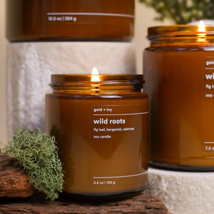 Wild roots by gold + ivy, scented candle detail photo 2