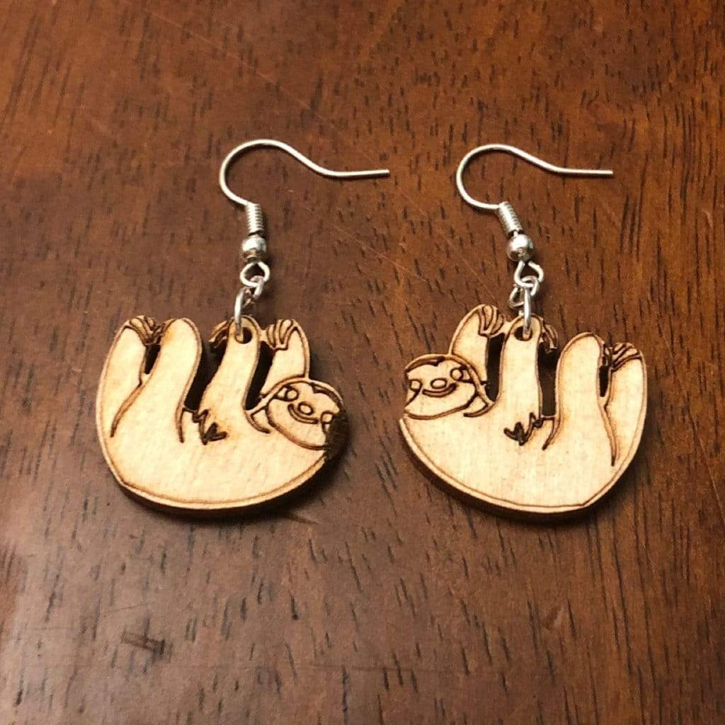 Hanging Sloth Wooden Dangle Earrings | Cute Animal Jewelry by Cate's Concepts, LLC, handmade jewelry detail photo 6