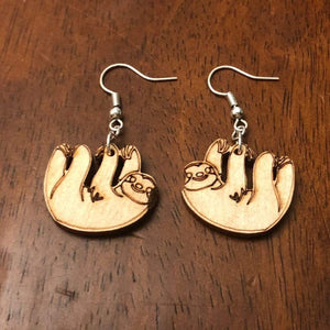 Hanging Sloth Wooden Dangle Earrings | Cute Animal Jewelry by Cate's Concepts, LLC, handmade jewelry detail photo 6