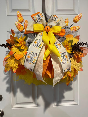 Give Thanks Thanksgiving Wreath | Pumpkins & Autumn Leaves by Bouge Creations, view 3
