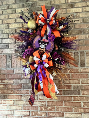 Mr. Skelly Halloween Wreath | Orange, Black & Purple by Bouge Creations, view 6