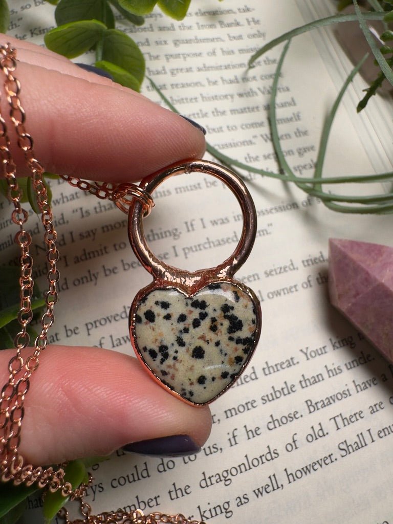 Dalmatian Jasper Heart Necklace detail view by Copper Ashes