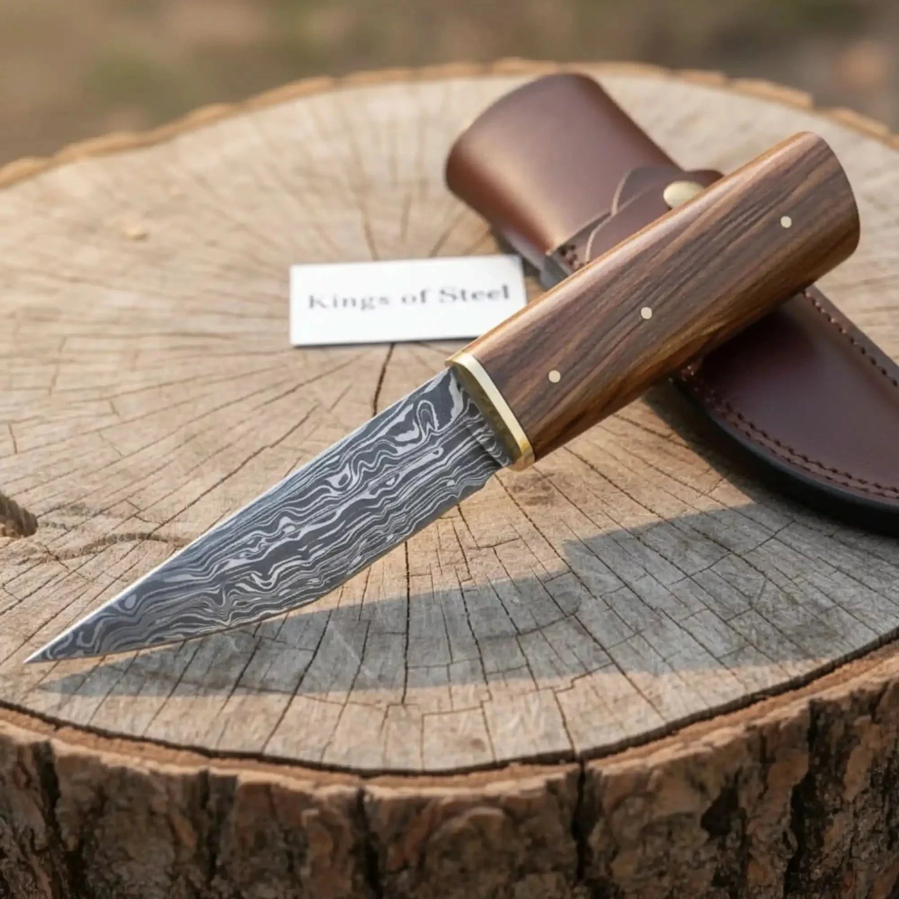 Handmade Viking Seax Knife - Damascus Steel Blade with Wooden Handle & Leather Sheath by JW SteelCrafts
