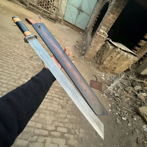 Handmade Damascus Seax Sword 15-Inch Blade, Viking & Anglo-Saxon Replica by JW SteelCrafts, Southern handmade gift detail photo 2
