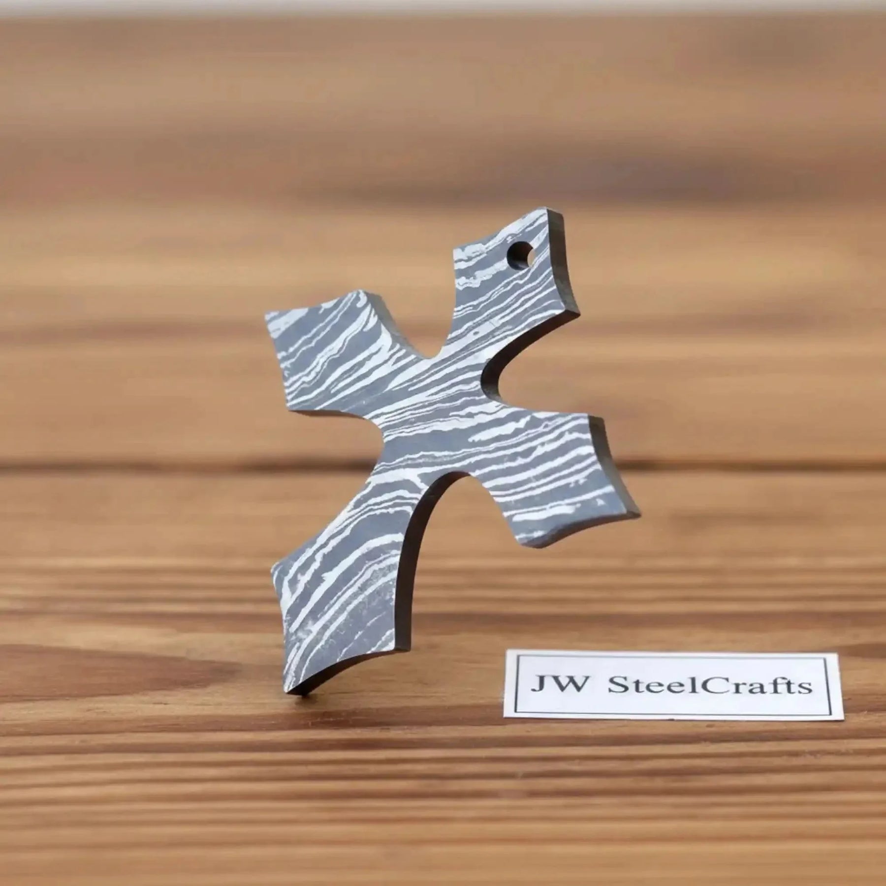 Damascus Gothic Cross Pendant with Flared Pattée Arms by JW SteelCrafts