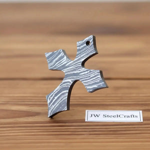 Damascus Gothic Cross Pendant with Flared Pattée Arms by JW SteelCrafts