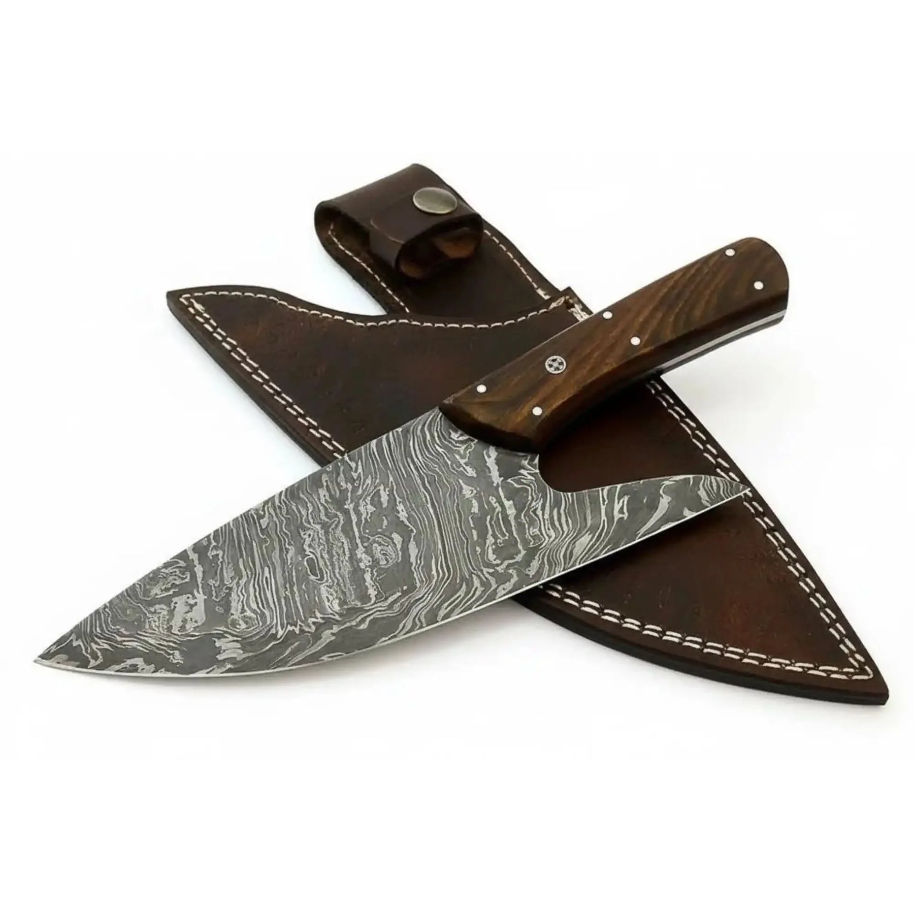 Damascus Steel Mini Cleaver Chef Knife with Rosewood Handle – 10 Inch Overall by JW SteelCrafts, Damascus knife main product photo