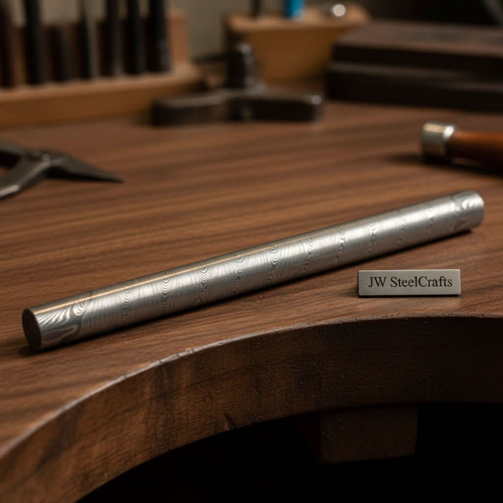 Damascus Steel Round Billet Rod For Guard , Rings And Jewelery Making/ Raw Materials for Jewelery DK-0126 by JW SteelCrafts, handmade jewelry detail photo 3