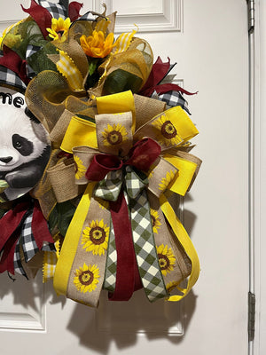 Panda Sunflower Wreath | Black, White & Yellow Door Decor by Bouge Creations, view 4