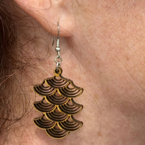 Art Deco Scallop Wooden Earrings | Geometric Vintage Jewelry