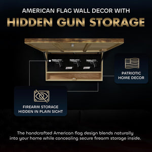 American Flag Challenge Coin Display and Hidden Gun Cabinet, Military Coin Holder Holds 100 Coins and is Ready to Hang, Large US Flag Patriotic Art 38 by Bellewood Designs
