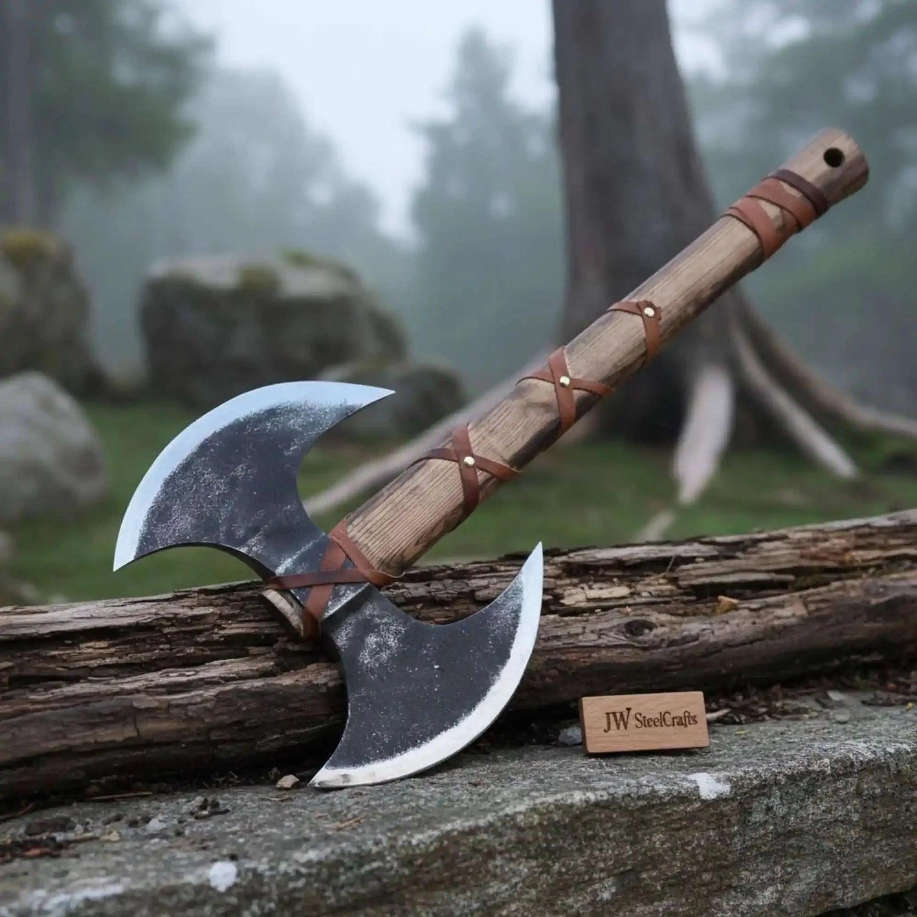 Unique Double-Headed Viking Axe - Handcrafted Decor Piece | Two Styles Available | JW SteelCrafts detail view by JW