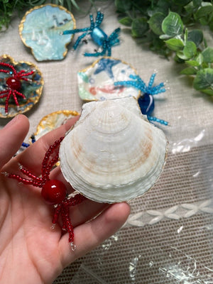 Decoupage Shell and Beaded Crab Set detail view by Copper Ashes