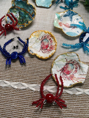 Decoupage Shell and Beaded Crab Set detail view by Copper Ashes